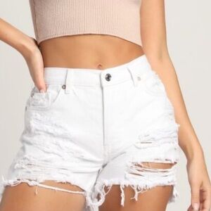 Free People We The Free White Distressed  Denim Shorts, Size 32, NWT